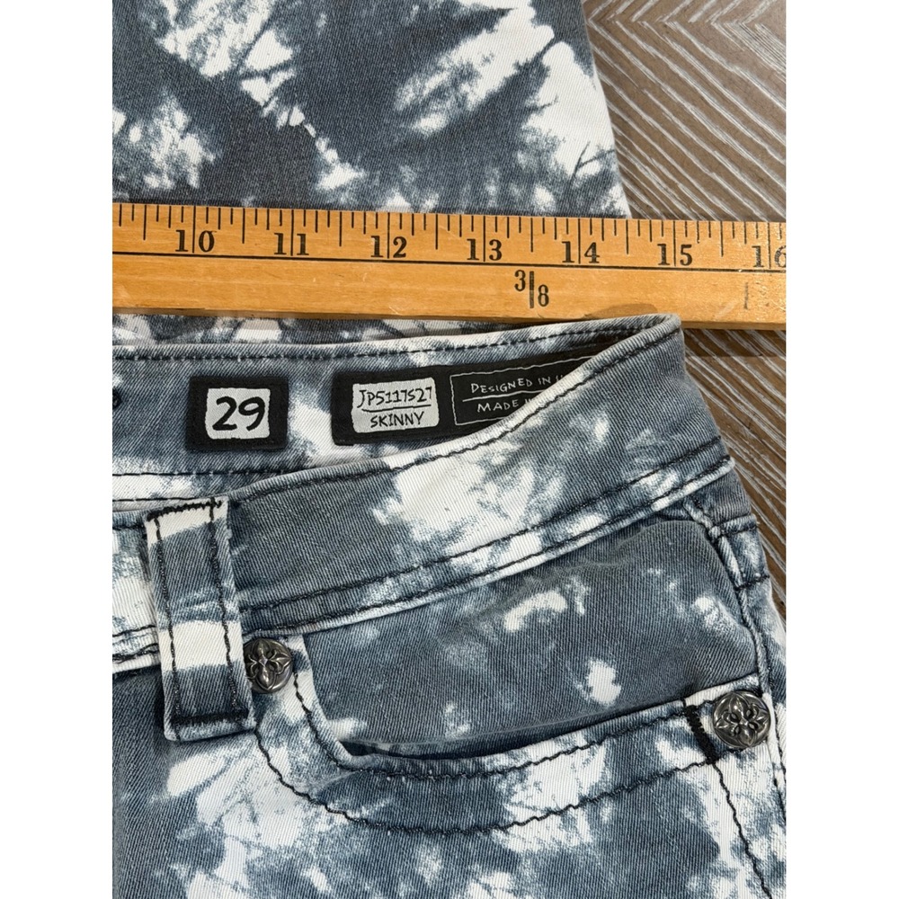 Miss Me Skinny Jeans Grey White Tie Dye Embellished Wing Pocket Size 29 - Picture 3 of 6